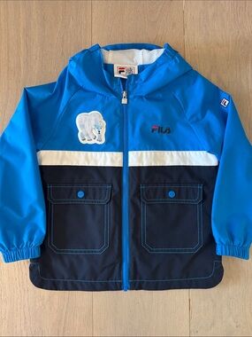 Fila Blue and Navy Colorblock Kids Rain Jacket